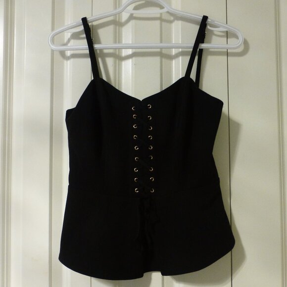 LE CHATEAU black lace up front spaghetti strap top - Picture 1 of 8
